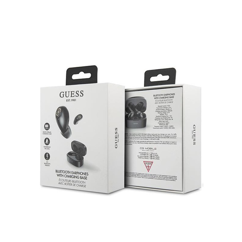 Guess 4G TWS Bluetooth ausinės + dokas - juodos spalvos