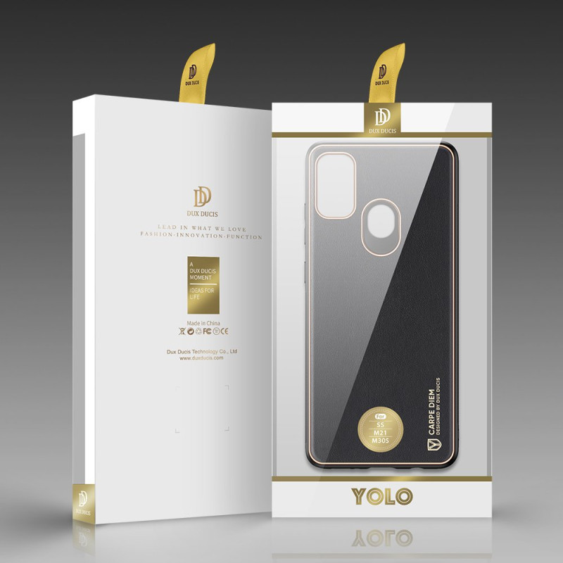 Dux Ducis Yolo elegantiškas dėklas su ekologiškos odos dangteliu, skirtas Samsung Galaxy M30s juodas