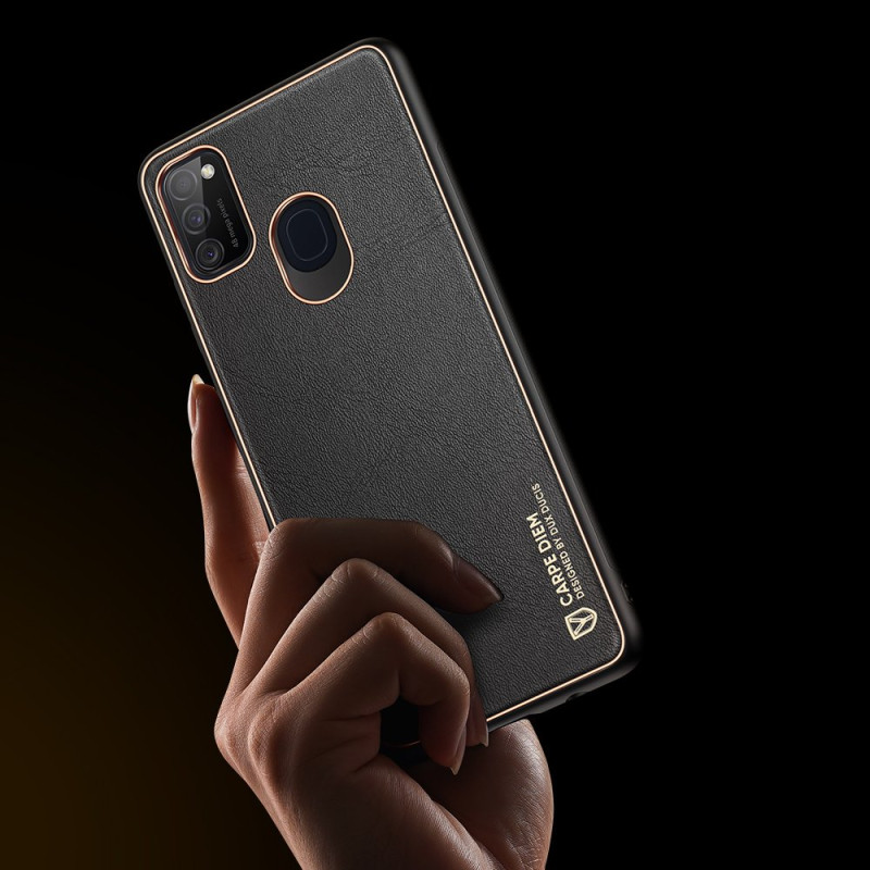 Dux Ducis Yolo elegantiškas dėklas su ekologiškos odos dangteliu, skirtas Samsung Galaxy M30s juodas