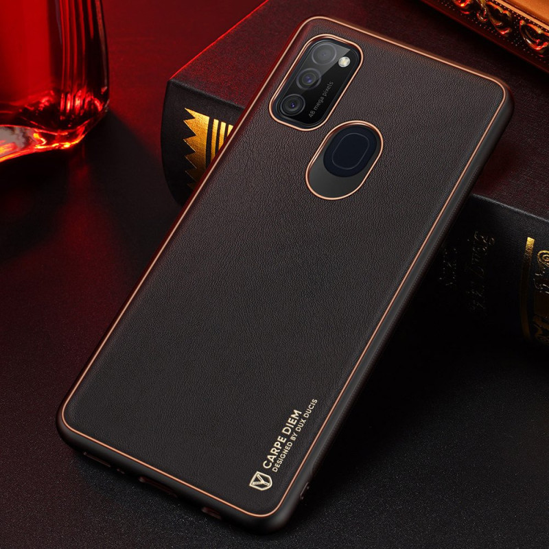 Dux Ducis Yolo elegantiškas dėklas su ekologiškos odos dangteliu, skirtas Samsung Galaxy M30s juodas