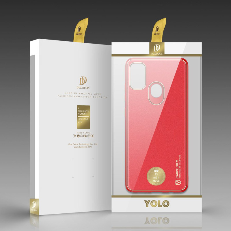 Dux Ducis Yolo elegantiškas dėklas su ekologiškos odos dangteliu, skirtas Samsung Galaxy M30s raudonas