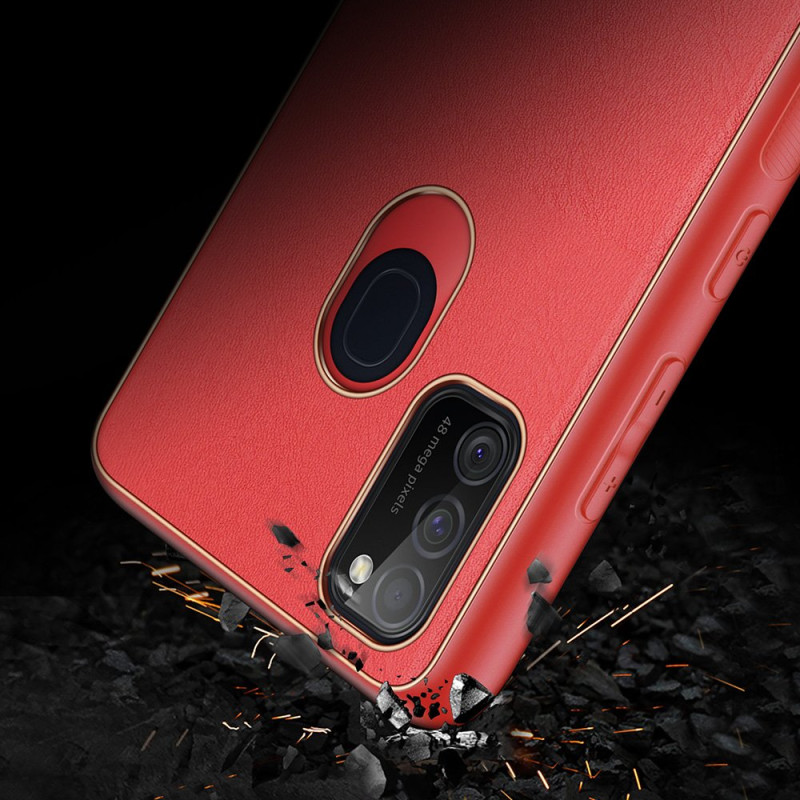 Dux Ducis Yolo elegantiškas dėklas su ekologiškos odos dangteliu, skirtas Samsung Galaxy M30s raudonas
