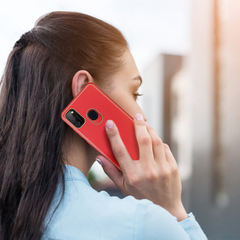 Dux Ducis Yolo elegantiškas dėklas su ekologiškos odos dangteliu, skirtas Samsung Galaxy M30s raudonas