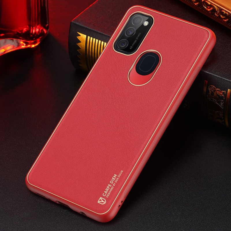 Dux Ducis Yolo elegantiškas dėklas su ekologiškos odos dangteliu, skirtas Samsung Galaxy M30s raudonas