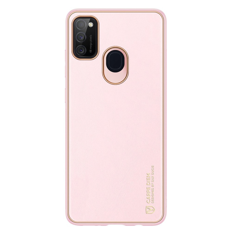 Elegantiškas Dux Ducis Yolo dėklas su ekologiškos odos dangteliu, skirtas Samsung Galaxy M30s rožinės spalvos