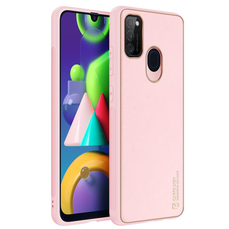 Elegantiškas Dux Ducis Yolo dėklas su ekologiškos odos dangteliu, skirtas Samsung Galaxy M30s rožinės spalvos