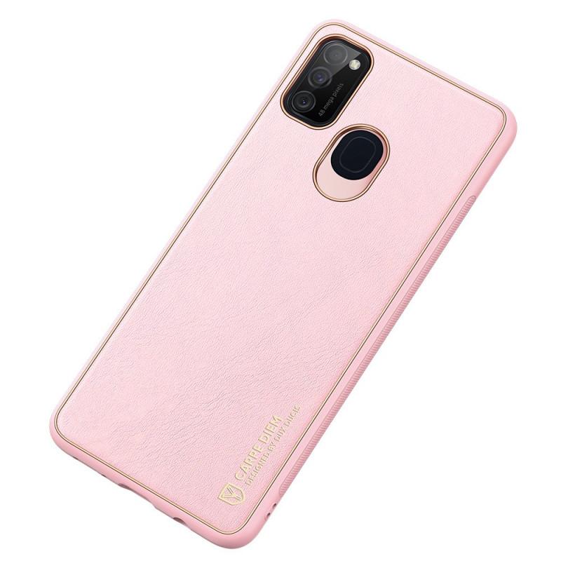 Elegantiškas Dux Ducis Yolo dėklas su ekologiškos odos dangteliu, skirtas Samsung Galaxy M30s rožinės spalvos