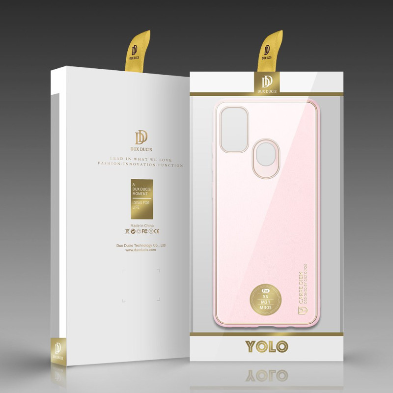 Elegantiškas Dux Ducis Yolo dėklas su ekologiškos odos dangteliu, skirtas Samsung Galaxy M30s rožinės spalvos