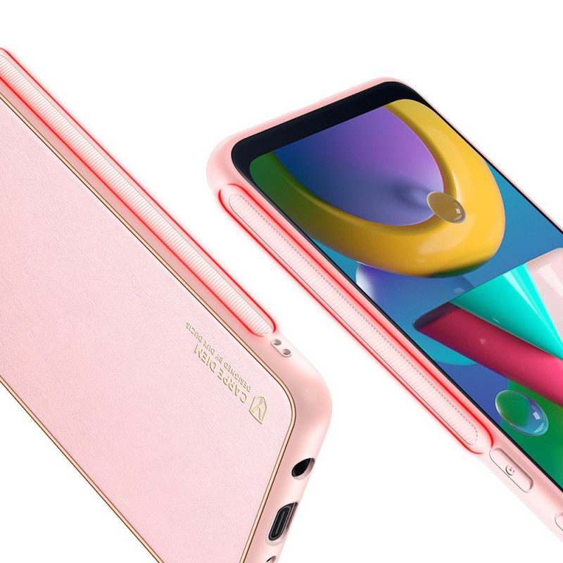 Elegantiškas Dux Ducis Yolo dėklas su ekologiškos odos dangteliu, skirtas Samsung Galaxy M30s rožinės spalvos
