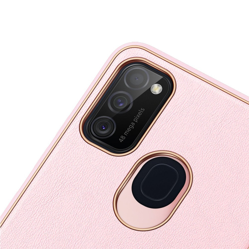 Elegantiškas Dux Ducis Yolo dėklas su ekologiškos odos dangteliu, skirtas Samsung Galaxy M30s rožinės spalvos