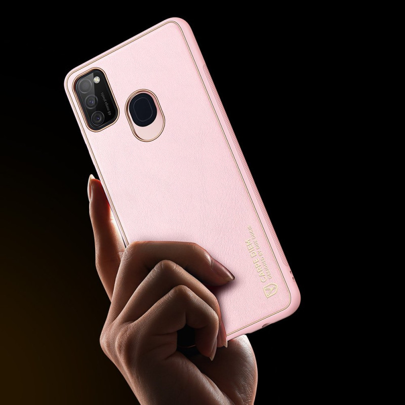 Elegantiškas Dux Ducis Yolo dėklas su ekologiškos odos dangteliu, skirtas Samsung Galaxy M30s rožinės spalvos