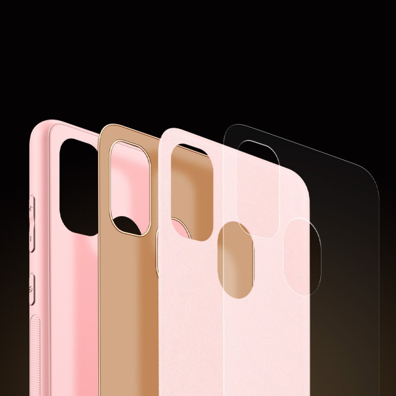 Elegantiškas Dux Ducis Yolo dėklas su ekologiškos odos dangteliu, skirtas Samsung Galaxy M30s rožinės spalvos