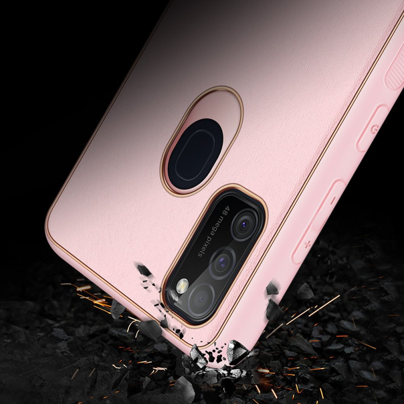 Elegantiškas Dux Ducis Yolo dėklas su ekologiškos odos dangteliu, skirtas Samsung Galaxy M30s rožinės spalvos