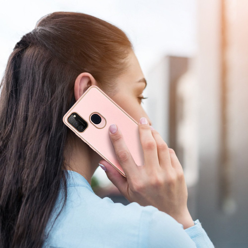 Elegantiškas Dux Ducis Yolo dėklas su ekologiškos odos dangteliu, skirtas Samsung Galaxy M30s rožinės spalvos