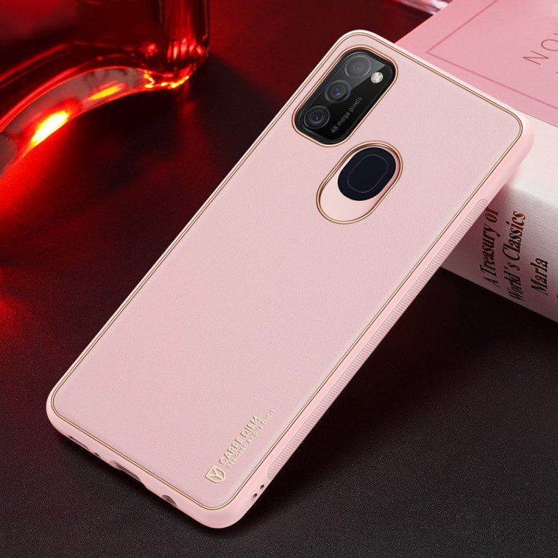 Elegantiškas Dux Ducis Yolo dėklas su ekologiškos odos dangteliu, skirtas Samsung Galaxy M30s rožinės spalvos
