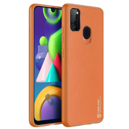 Elegantiškas Dux Ducis Yolo dėklas su ekologiškos odos dangteliu, skirtas Samsung Galaxy M30s oranžinei spalvai