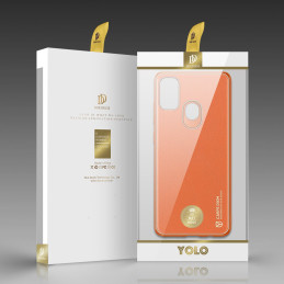 Elegantiškas Dux Ducis Yolo dėklas su ekologiškos odos dangteliu, skirtas Samsung Galaxy M30s oranžinei spalvai