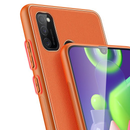 Elegantiškas Dux Ducis Yolo dėklas su ekologiškos odos dangteliu, skirtas Samsung Galaxy M30s oranžinei spalvai