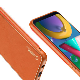 Elegantiškas Dux Ducis Yolo dėklas su ekologiškos odos dangteliu, skirtas Samsung Galaxy M30s oranžinei spalvai