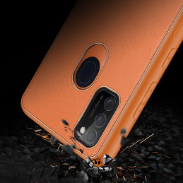Elegantiškas Dux Ducis Yolo dėklas su ekologiškos odos dangteliu, skirtas Samsung Galaxy M30s oranžinei spalvai