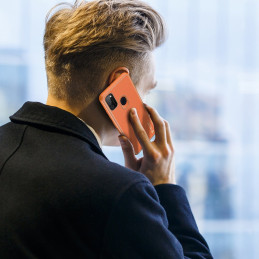 Elegantiškas Dux Ducis Yolo dėklas su ekologiškos odos dangteliu, skirtas Samsung Galaxy M30s oranžinei spalvai