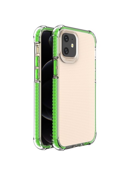Spring Armor lankstus gelinis šarvuotas dėklas su spalvingu rėmeliu iPhone 12 mini žaliam