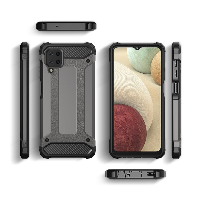 Hybrid Armor šarvuotas hibridinis dėklo dangtelis, skirtas Samsung Galaxy A12 / Galaxy M12 juodas