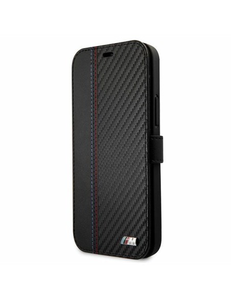 BMW M Collection PU Carbon Stripe dėklas iPhone 12 mini - juodas BMW M Collection PU Carbon Stripe dėklas iPhone 12 mini - juodas