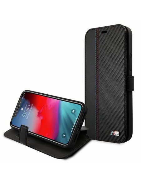 BMW M Collection PU Carbon Stripe dėklas iPhone 12 mini - juodas BMW M Collection PU Carbon Stripe dėklas iPhone 12 mini - juodas
