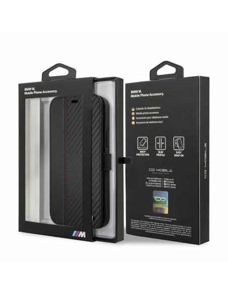 BMW M Collection PU Carbon Stripe dėklas iPhone 12 mini - juodas BMW M Collection PU Carbon Stripe dėklas iPhone 12 mini - juodas