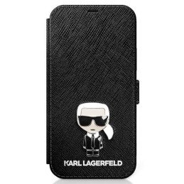Karl Lagerfeld Saffiano Ikonik Metalinis dėklas iPhone 12 mini - juodas