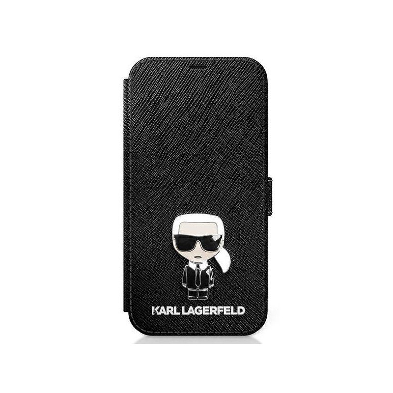 Karl Lagerfeld Saffiano Ikonik Metalinis dėklas iPhone 12 mini - juodas Karl Lagerfeld Saffiano Ikonik Metalinis dėklas iPhone 12 mini - juodas