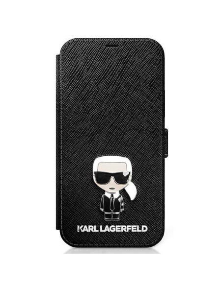 Karl Lagerfeld Saffiano Ikonik Metalinis dėklas iPhone 12 mini - juodas