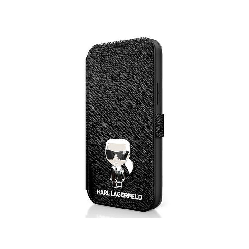 Karl Lagerfeld Saffiano Ikonik Metalinis dėklas iPhone 12 mini - juodas