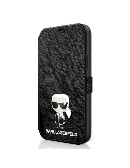 Karl Lagerfeld Saffiano Ikonik Metalinis dėklas iPhone 12 mini - juodas