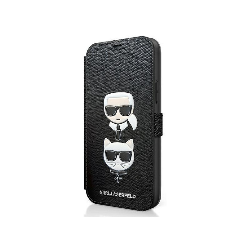 Karl Lagerfeld Saffiano Karl&Choupette dėklas iPhone 12 mini - juodas