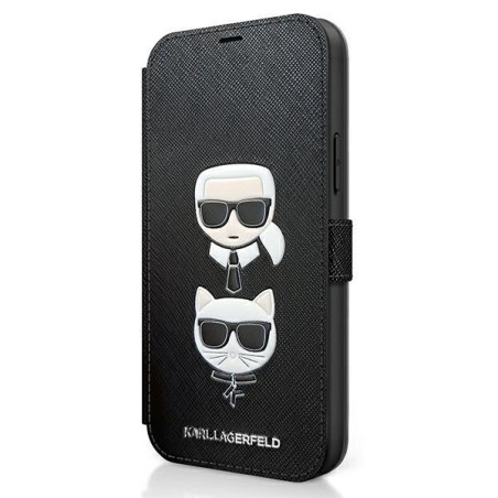 Karl Lagerfeld Saffiano Karl&Choupette dėklas iPhone 12 mini - juodas Karl Lagerfeld Saffiano Karl&Choupette dėklas iPhone 12 mini - juodas