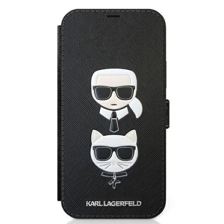 Karl Lagerfeld Saffiano Karl&Choupette dėklas iPhone 12 mini - juodas Karl Lagerfeld Saffiano Karl&Choupette dėklas iPhone 12 mini - juodas