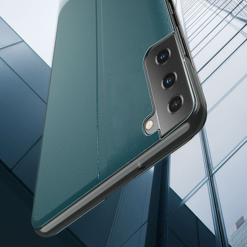 Eco Leather View Case elegantiškas dėklas su atvartu ir stovo funkcija, skirta Samsung Galaxy S21+ 5G (S21 Plus 5G) oran...