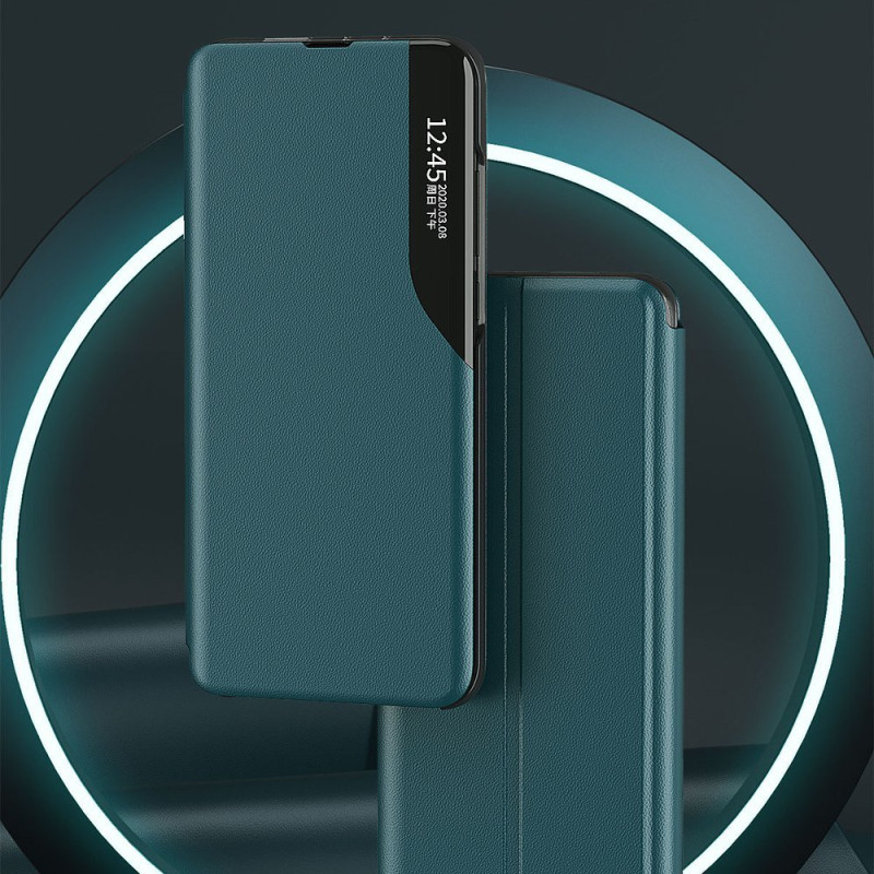 Eco Leather View Case elegantiškas dėklas su atvartu ir stovo funkcija, skirta Samsung Galaxy S21+ 5G (S21 Plus 5G) oran...