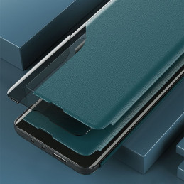 Eco Leather View Case elegantiškas dėklas su atvartu ir stovo funkcija, skirta Samsung Galaxy S21+ 5G (S21 Plus 5G) raud...