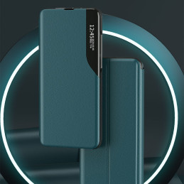Eco Leather View Case elegantiškas dėklas su atvartu ir stovo funkcija, skirta Samsung Galaxy S21+ 5G (S21 Plus 5G) raud...