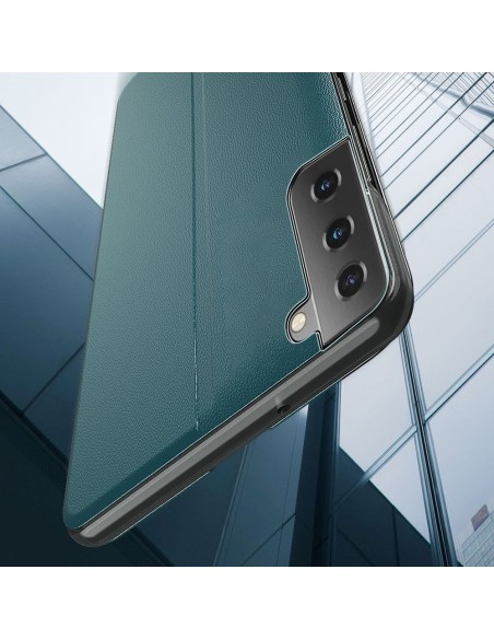 Eco Leather View Case elegantiškas dėklas su atvartu ir stovo funkcija, skirta Samsung Galaxy S21+ 5G (S21 Plus 5G) raud...