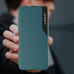 Eco Leather View Case elegantiškas dėklas su atvartu ir stovo funkcija, skirta Samsung Galaxy S21+ 5G (S21 Plus 5G) raud...