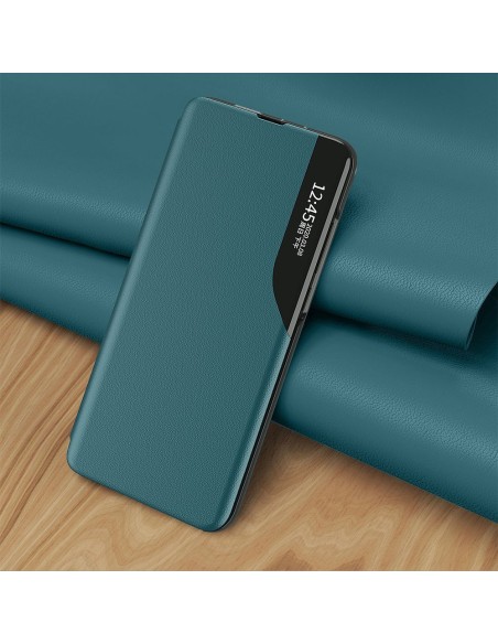 Eco Leather View Case elegantiškas dėklas su atvartu ir stovo funkcija, skirta Samsung Galaxy S21+ 5G (S21 Plus 5G) raud...