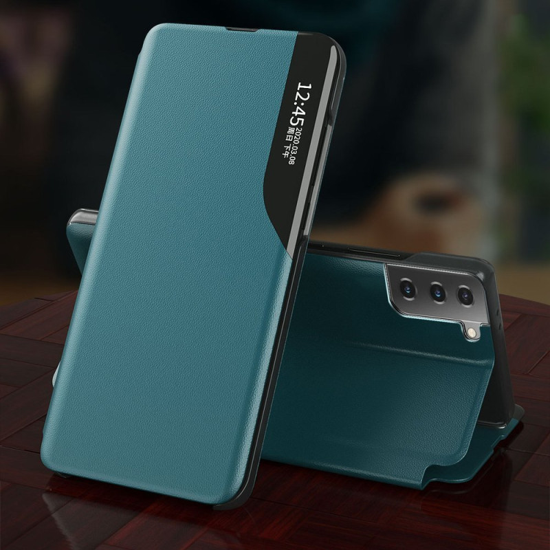 Eco Leather View Case elegantiškas dėklas su atvartu ir stovo funkcija, skirta Samsung Galaxy S21+ 5G (S21 Plus 5G) raud...