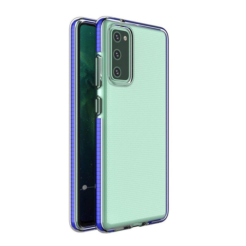 Spring Case gelio dėklas su spalvingu rėmeliu, skirtas Samsung Galaxy S21 Ultra 5G mėlynai