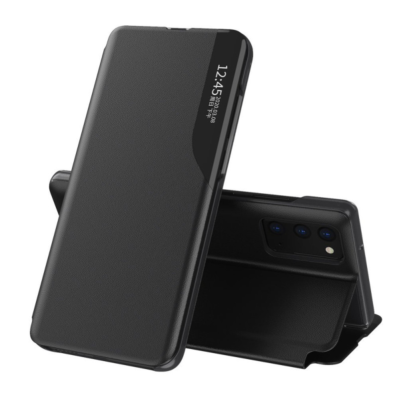 Elegantiškas Eco Leather View Case dėklas su atverčiamu dangteliu ir stovo funkcija, skirta Samsung Galaxy A72 4G juoda Elegantiškas Eco Leather View Case dėklas su atverčiamu dangteliu ir stovo funkcija, skirta Samsung Galaxy A72 4G juoda