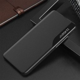 Elegantiškas Eco Leather View Case dėklas su atverčiamu dangteliu ir stovo funkcija, skirta Samsung Galaxy A72 4G juoda