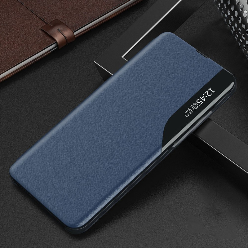 Eco Leather View Case elegantiškas dėklas su atvartu ir stovo funkcija, skirta Samsung Galaxy A72 4G mėlynai